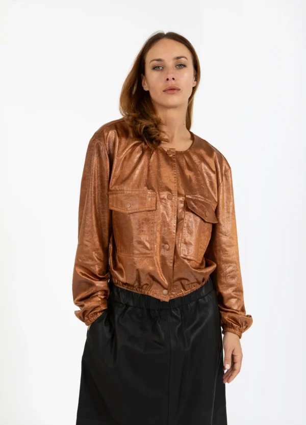 COS COGNAC BROWN SHINY BOMBER